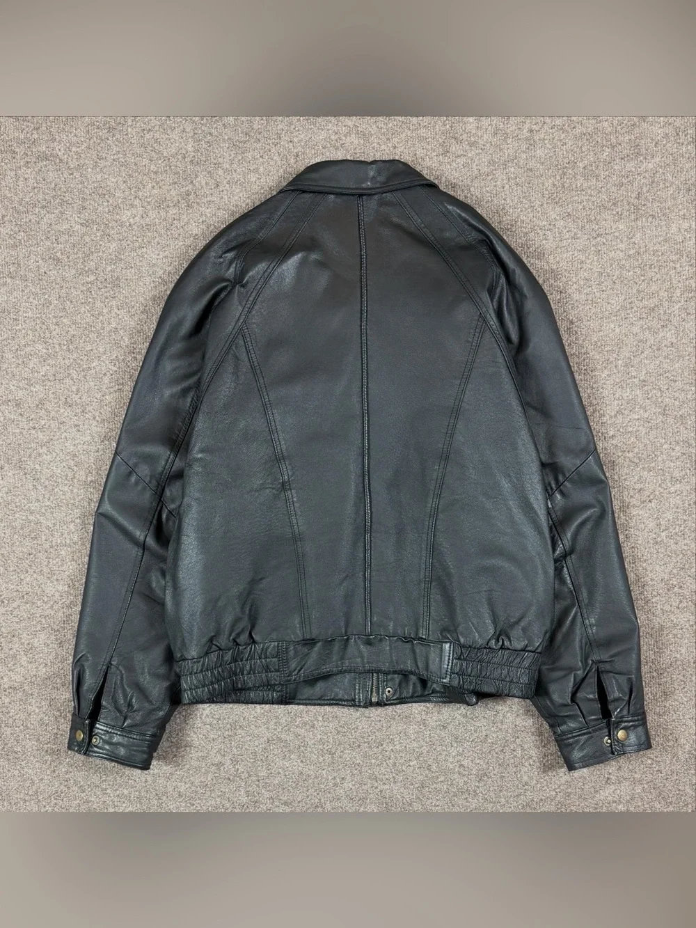 Vintage J.T. Black Genuine Leather Bomber Jacket Men’s Size Large Full Zip 90s